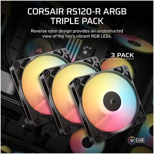 Corsair RS120-R ARGB 120mm PWM Reverse Cabinet Fan (Triple Pack)